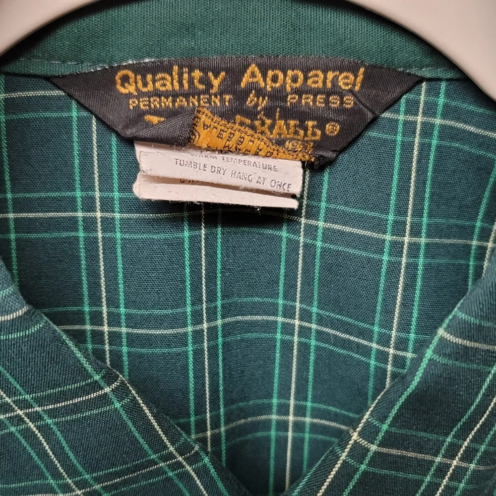 Vintage John Deere Snap Short Sleeve Green Plaid Shirt - Picture 6 of 9